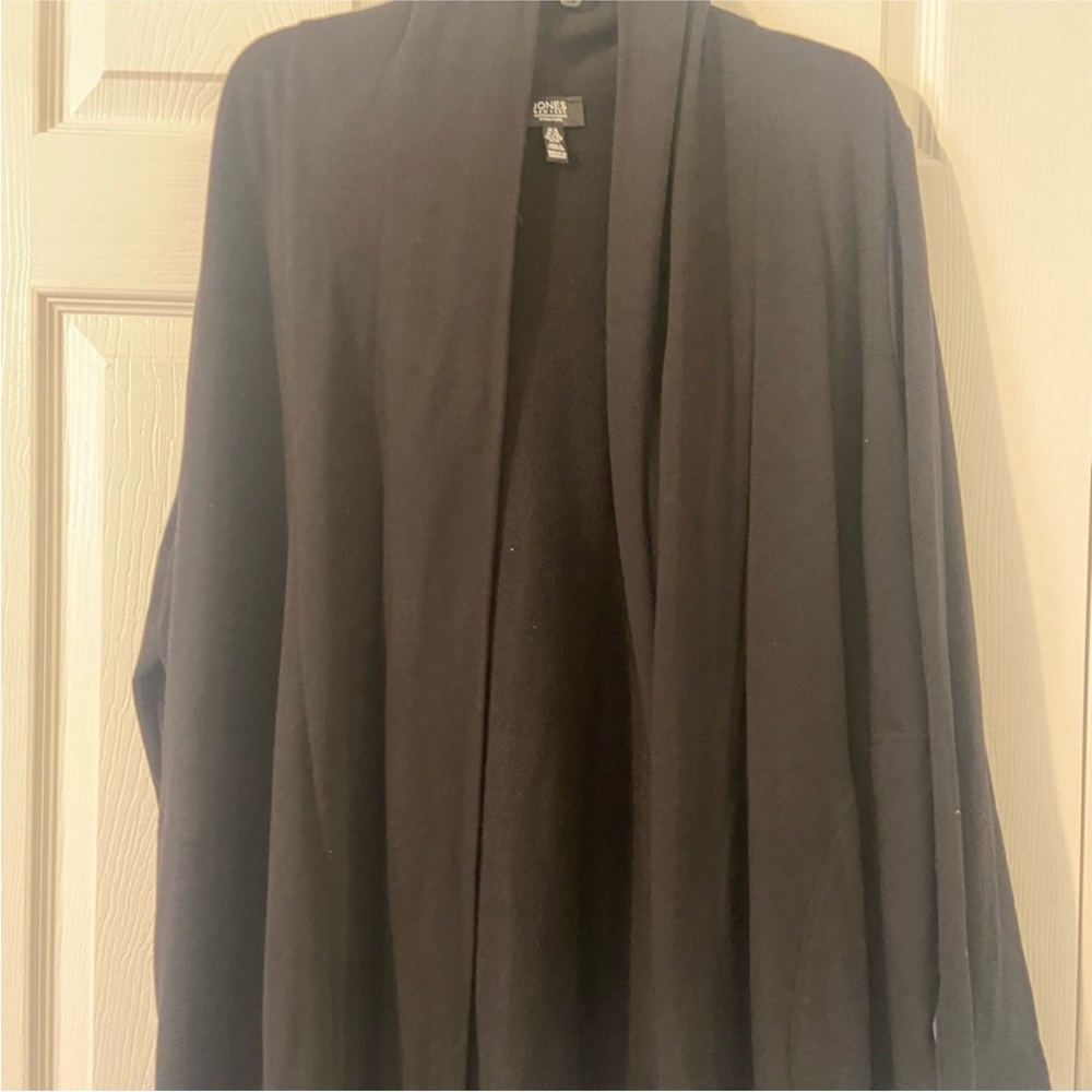 Jones New York Black Open Front Draped Cardigan Sweater‎ Size XL